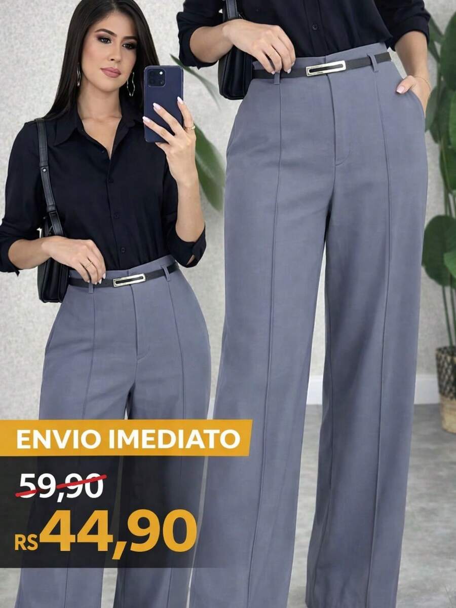 Women's Tailored Pants With Belt Simple Elegant Casual Sexy Pocket With Belt Zipper Evening Daily Winter - 灰色 - 查看 1