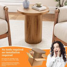 Patio Side Table, Round Metal Weather Resistant, No Assembly Space-Saving - wood - View 5