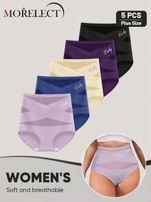 5 件/包大码女式高腰内裤，交叉设计，无缝，有弹性，柔软，透气 - 彩色 - 查看 5