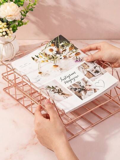 1 Packs Desktop File Organizer Metal Stackable Horizontal Letter Tray Paper Holder Rack