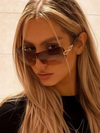 1 Pair Y2K Futuristic Wraparound Fashion Glasses, Beach Accessories For Men, Suitable For Summer Beach Vacation, Outdoor Travel, Y2K Music Festival, Chain Street Y2K Style Oversized Wraparound Frame, Suitable For Music Festival, Back To School Season