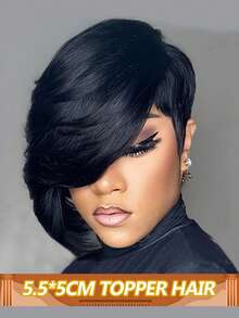 Tóc giả che phủ toàn bộ khuôn mặt, kích thước 5"*5.5", không có mái, kèm 4 kẹp tóc, tóc mái tự nhiên, tóc Remy #1B - Natural Black - Xem 1