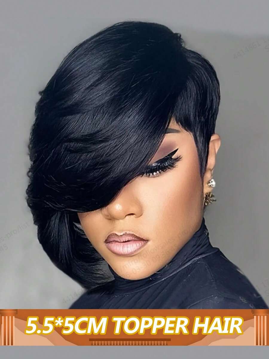 Tóc giả che phủ toàn bộ khuôn mặt, kích thước 5"*5.5", không có mái, kèm 4 kẹp tóc, tóc mái tự nhiên, tóc Remy #1B - Natural Black - Xem 1