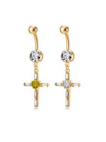 1件铜锆石十字吊坠肚脐环，不锈钢穿刺饰品，适合日常佩戴 - 十字架 - 查看 1