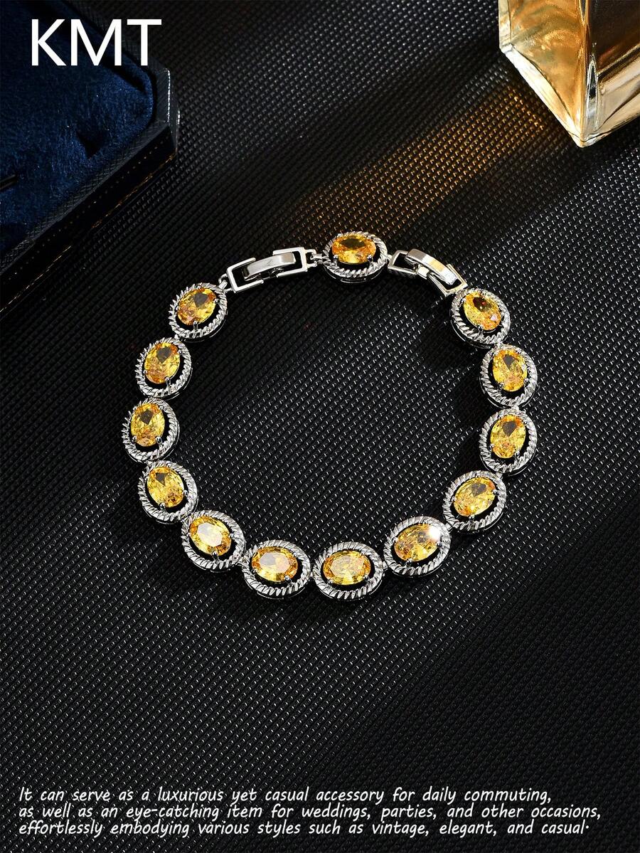 KMT 1 pieza Pulsera ovalada elegante con incrustaciones de cobre y circonita cúbica, estilo de lujo para fiestas y ocasiones - estilo ovalado - Ver 1