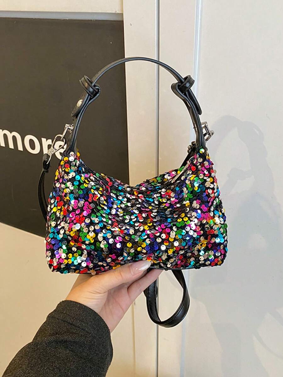 Túi đeo vai đính sequin, hàng mới về, chất liệu có họa tiết, phong cách giản dị, thanh lịch và độc đáo, túi xách tay và túi đeo chéo dung tích lớn hình gối. - Nhiều màu - Xem 1