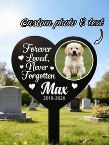 1pc Custom Photo Heart Pet Memorial Acrylic Stake Sign – Personalized Dog/Cat Grave Marker With Custom Pet Photo, Name & Dates | Sympathy Gift For Grieving Pet Owners | Pet Lover Gift - Multicolor - View 3