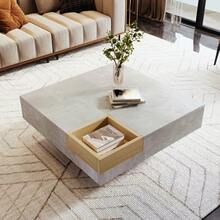 Modern Coffee Table / Concrete Grey Coffee Table / Rectangular Living Room Table With Storage / Robust And Durable / Suitable For Living Rooms And Office Areas, 72*72*30 Cm - Grey - View 6