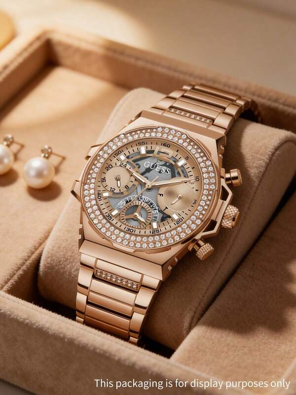  Reloj multifuncional de acero inoxidable con baño de oro rosa para mujer GUESS GW0552L3