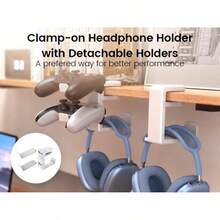 3in1 Rotating Headphone Holder - 3in1 PC Gaming Headset Holder W/Detachable Controller Holder, Adjustable Clamp-On Headset Stand,Headphone Hanger Hook Under Desk W/Cable Clip Organizer - Gaming Combo Black - View 2