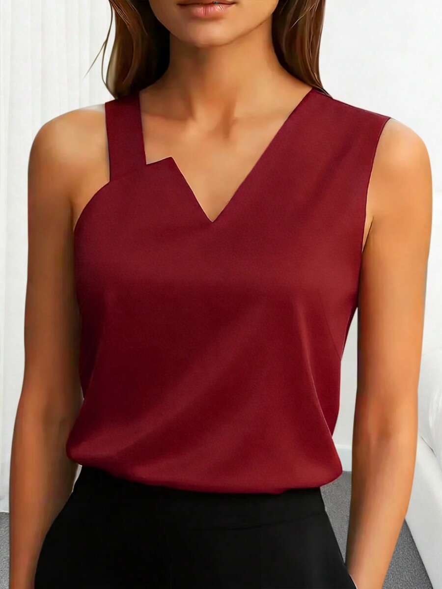 Top asimétrico de unicolor para mujer para uso diario y aeropuerto en verano - Burdeos - Ver 1