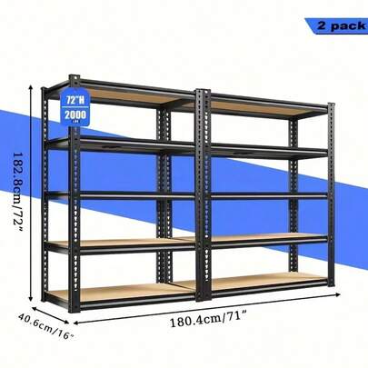 SAMRELAX 72" H/ 60" H Garage Storage Rack, 2pcs 2000 Lbs Load Capacity 5 Tier Heavy Duty Storage Racks, Adjustable Industrial Utility Racks, Metal Racks For Basements, Pantries, Closets, Garages, Utility Racks, Utility Shelves