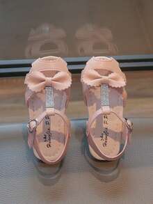 1 Pair Summer New Girls Sandals, Soft Sole Comfortable Open Toe Bowknot Princess Shoes - Pink - View 4