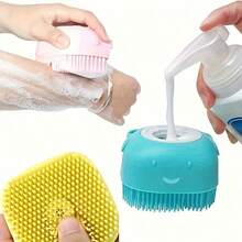 1pc 2-In-1 Pet Bathing & Massage Brush | Silicone Cat Dog Grooming Tool | Shampoo Dispenser Attached Bathing Brush - View 7