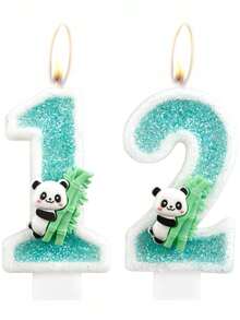 熊猫与绿色竹子可爱水晶数字0-9生日周年纪念派对蛋糕装饰蜡烛，动物主题 - 查看 5