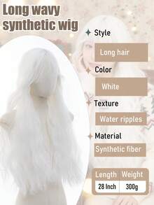 Tóc giả dài 28 inch màu trắng có mái, tóc gợn sóng tự nhiên, tóc giả tổng hợp dành cho nữ, dùng hàng ngày, cosplay, dự tiệc (Trắng, Xanh tím) - Nhiều màu - Xem 6