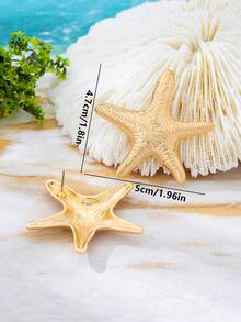 1 par de pendientes de estrella de mar dorados, material de aleación de zinc, adecuados para mujeres, apropiados para uso diario y vacaciones, gran regalo para amigos - Amarillo Oro - Ver 6