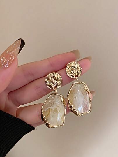 1 Pair Retro Resin Geometric Earrings, Suitable For Dates And Daily Wear