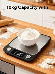 Large Electronic Kitchen Scale With A Large Scale Surface And Clearly Defined Operation Buttons. 10kg Range, Precise Measurement, One-Touch Zeroing And Fast Unit Conversion. Includes Non-Slip Silicone Pad, Perfect For Baking And Cooking. Battery-Powered (Batteries Not Included) - Kitchen scales - View 2