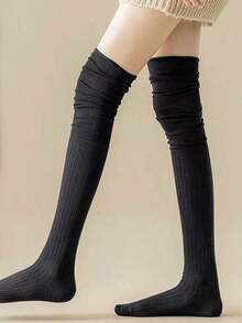 1pair Women's Over-Knee Winter Warm Boot Socks, Long And Thigh High, Cozy - 黑色 - 查看 9