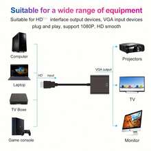 1pc 19Pin HD Male To VGA Female Adapter Compatible With All-In-One PC, Notebook, Display Screen, HD Projector, Smart TV, Game Console, Streaming Media Device Suitable For Dorm, Household, Office And Business Use - Black - View 4