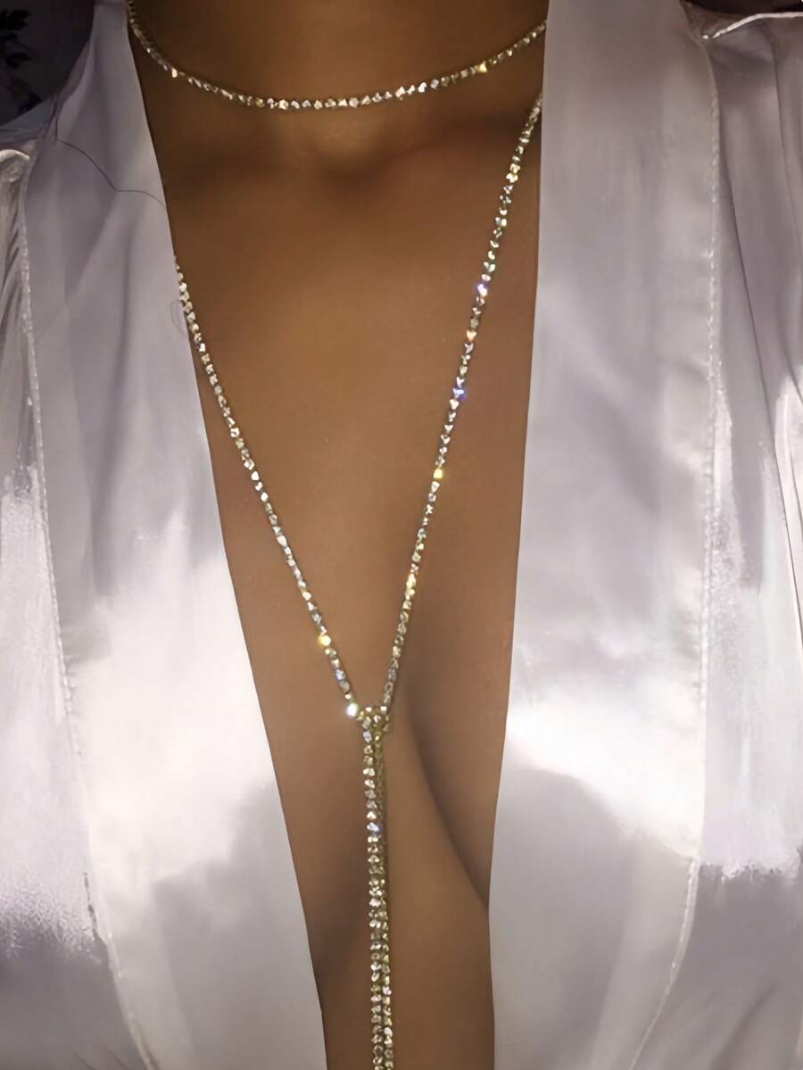 143厘米闪亮水晶链项链（无龙虾扣，无尾链），4种佩戴方式（请参考视频） - Long Necklace-silver - 查看 1