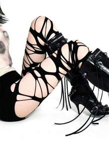 Quần tất lưới rách dây gợi cảm phong cách Punk dành cho nữ, quần tất lưới Lolita Gothic, quần tất lưới mềm màu đen kiểu Y2K dành cho nữ, tất cao cổ. - Nhiều màu - Xem 7