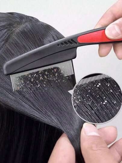 1 pieza Cepillo de limpieza profunda del cuero cabelludo, Peine de dientes pequeños, Peine para pulgas, Cepillo de aseo para mascotas, Ayuda a eliminar la caspa, Ayuda en el control de plagas para mascotas, Limpieza del cabello, Cepillo de aseo de mango largo, Peine, Herramienta de peinado, Accesorio para el cabello