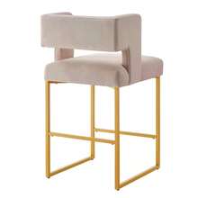 Sillas de bar modernas de altura de mostrador con respaldo cuadrado abierto único, juego de 2 sillas de bar versátiles con patas de hierro resistentes, sillas de altura de mostrador de 26" para islas de cocina, color crema/dorado. - color topo + terciopelo + espuma - Ver 6