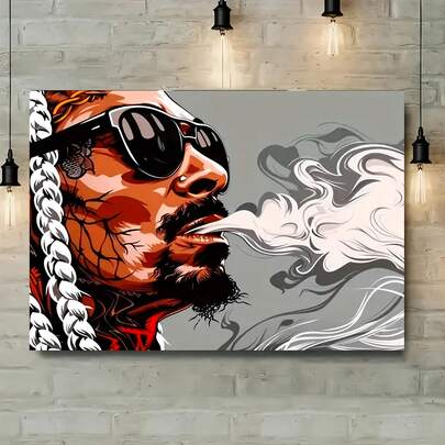 IPc No Frame Edgy Hip-Hop Rapper Canvas Wall Arts Print Posters,Vibrant Urban Wall Decor With Fashion Glasses & Braided Hair Detail, Perfect For Living Room, Bedroom, Office, Or Room Decor, Hip Hop Wall Art, Perfect For Room Decor