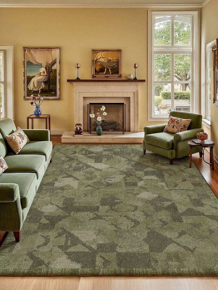 1 Piece Of Green Minimalist Printed Living Room Decoration Carpet, Abstract Modern Minimalist Style Printed Pattern,Plush Material, Soft And Comfortable Touch, Easy To Maintain, Anti Slip Backing, Area Rug, Suitable For Lobby, Rugs For Bed Room, Rugs Living Room, Bedroom Rug, Bathroom Rug, Kitchen Mat, Dining Room, Office, Room Decoration And Door Mat, Holiday Celebration. - Green - View 1