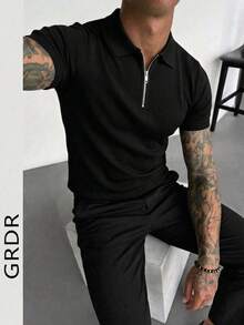Men's Summer Simple Classic Zipper Polo Shirt, Suitable For Business Activities And Daily Wear - Black - View 4