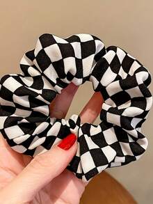 3pcs Women's Minimalist Plaid Hair Scrunchies Set, Suitable For Daily Wear In Spring And Summer - Black and White - View 7