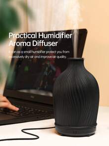 ellestfun 1pc USB 5V 80ml Resin Ultrasonic Essential Oil Diffuser, Suitable For Small Rooms Aromatherapy Humidifier And Diffuser - Black - View 5