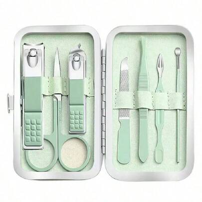 Bộ dụng cụ chăm sóc móng 8 trong 1, gồm kìm cắt móng tay, kìm cắt móng chân, dụng cụ chăm sóc cá nhân kèm hộp đựng du lịch tiện lợi, dụng cụ chăm sóc móng và chân, món quà tuyệt vời cho nam, nữ, gia đình, bạn bè, vợ (màu xanh lá cây) kèm hộp đựng.