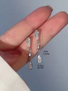 一对简约独特时尚优雅百搭的立方氧化锆水滴耳环，适合少女日常、节日、派对佩戴 - 水滴 - 查看 2