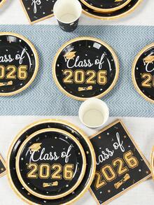 40pcs Graduation Party Tableware Set, Graduation Decorations, Graduation Theme Disposable Tableware Set, Paper Plates, Paper Cups And Napkins, Graduation Party Supplies, Gold And Black Graduation Decor, 2026 Graduation Party Decorations, Home Decor, Kitchen Tabletop Decor, 2026 Graduation Decor - Graduation Season Black Gold - View 4