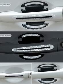 8pcs Car Door Handle Protective Luminous Stickers, Blue, Yellow, Green, White Door Handle Decals, Reflective Anti-Scratch Anti-Collision Strips - A - View 11