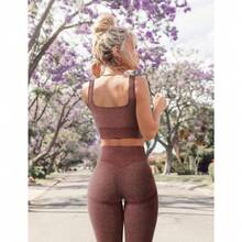 OLCHEE Womens Workout Sets 2 Piece Seamless Square Neck Sports Bra Padded Butt Lifting Leggings High Waist Yoga Gym Outfits - màu nâu - Xem 4