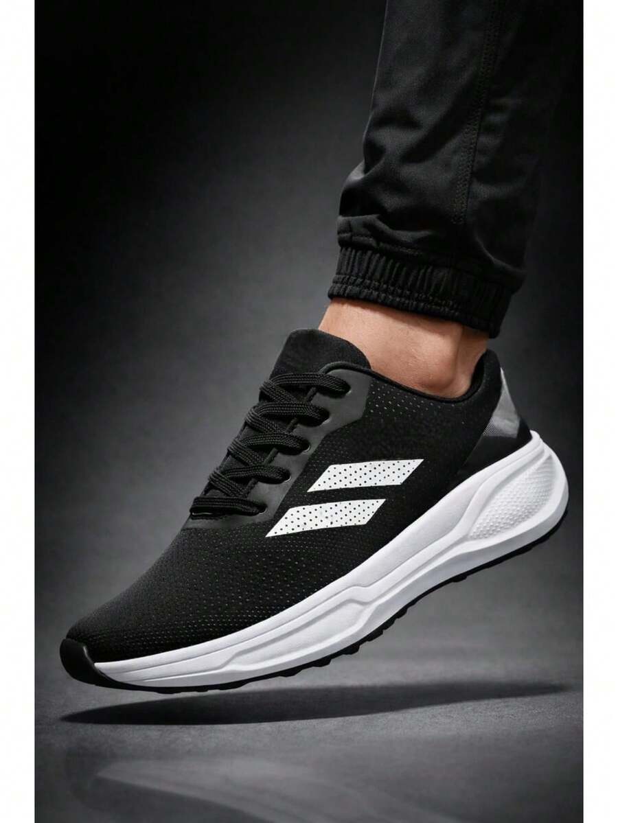 Duramo 3 Stripes Men's/Women's Lightweight Comfortable Gym Running Shoes - 黑與白 - 查看 1