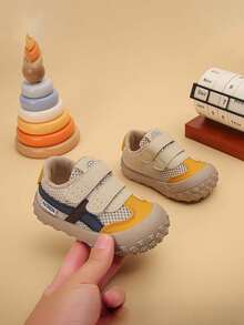 1双幼儿男女童透气网面鞋，防撞鞋头魔术贴学步鞋，软底防滑魔术贴婴儿鞋，适合学步宝宝、幼儿园、公园散步、度假等场合，春夏款 - 卡其色 - 查看 3
