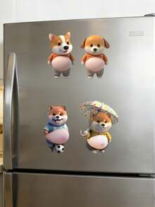 6組2入3D柴犬狗肚防撞貼紙，可愛小狗矽膠大肚貼花，自黏式冰箱貼，適用於冰箱金屬門、洗衣機、手機殼、筆電、辦公桌的居家裝飾貼紙，送給女孩的完美禮物 - 彩色 - 查看 16