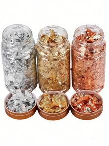 1/3件組 3色金、銀、玫瑰金金屬箔片，不對稱金屬葉片美甲裝飾，適用於壓克力指甲、樹脂手工藝與DIY美甲裝飾，亮面金屬碎片美甲飾品 - 彩色 - 查看 3