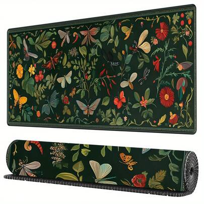 This 35.4 X 15.7-Inch BHJLAXR Desk Mat Features A Green, Insect-Inspired Design. It Serves As An Oversized Mouse Pad With A Non-Slip Rubber Base And Stitched Edges; It Is Washable And Suitable For Use With Gaming Keyboards And Mice In Work, Gaming, Office, Or Home Environments. Office Desk Accessories Desk Accessories Office Supplies Office Accessories Mousepad Study Table Mouse Pad For Desk Desk Decor
