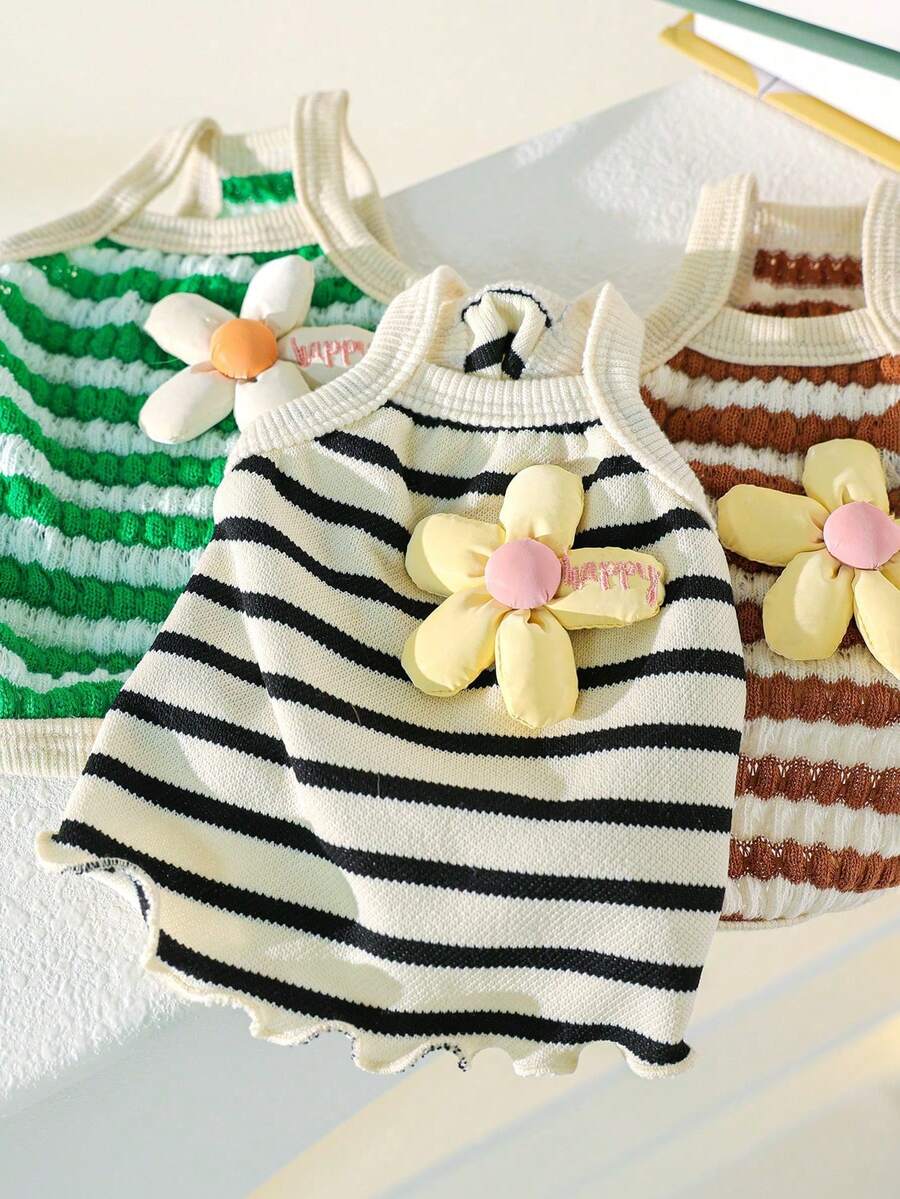 1pc Pet Vest, Spring/Summer Floral Pattern, Soft Breathable Comfortable Sleeveless Shirt For Cats/Dogs - Multicolor - View 1