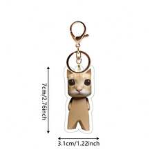 1pc "Ay Mi Gatito" Japanese Text Dancing Cat Acrylic Keychain Pendant - Multicolor - View 6
