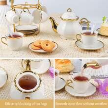 20 Pcs Porcelain Tea Set With Metal Holder, European Ceramic Tea Set For Adults, Tea Set Gift For Party (White) - White - View 9