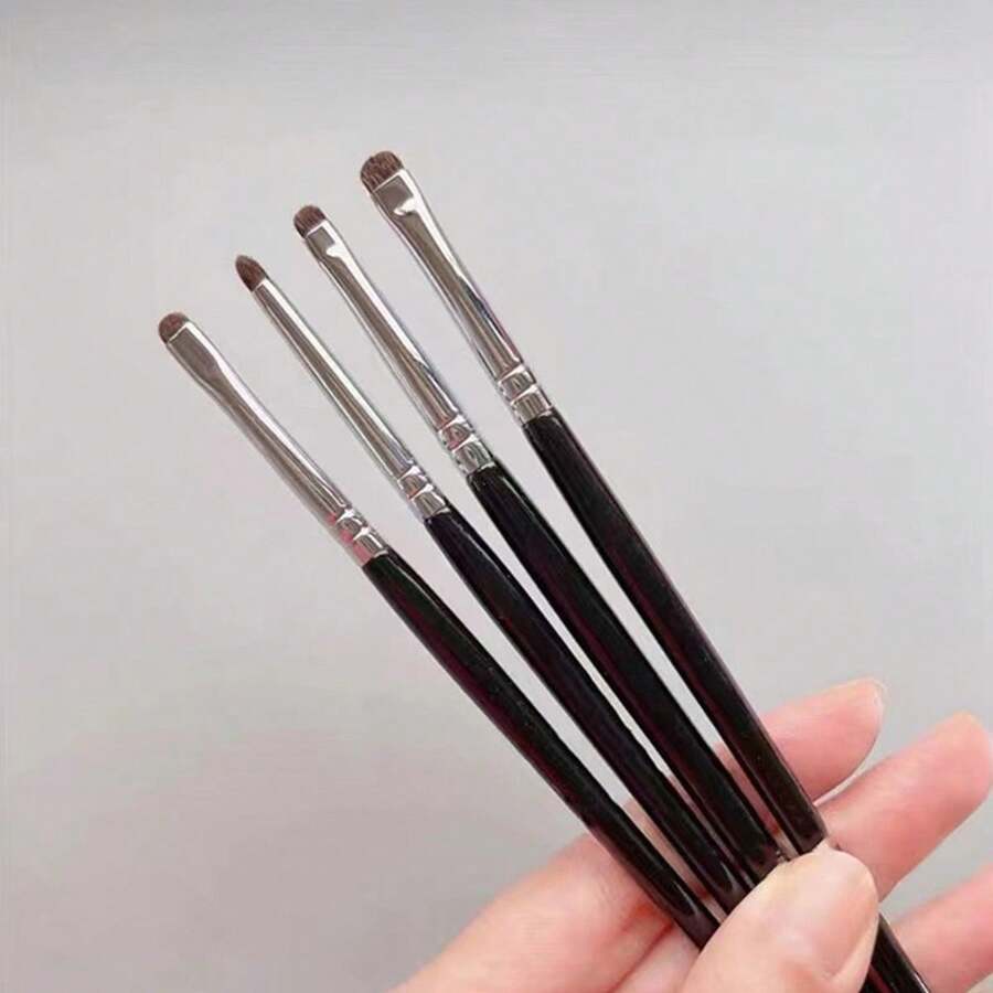 4支装黑色小号精准眼影化妆刷,迷你马毛锥形眼影涂抹器化妆工具 - 黑色 - 查看 1