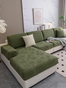1 pieza Funda de sofá a rayas de unicolor, funda de cojín de asiento de sofá minimalista moderna, para uso en todas las estaciones, fija antideslizante y antipolvo, alta elasticidad, resistente al desgaste y a las arrugas, cómoda, lavable a máquina, antiperchado, no deformable, no destiñe, antirasguños de gato, antimancha, renovación de sofá, decoración de sofá, mejora del ambiente, se ajusta a sofás de 1-4 plazas, sofá en forma de L - Verde - Ver 4