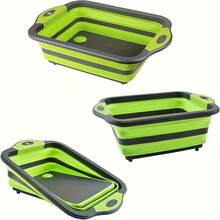 1pc Collapsible Washing Up Bowl, Multi Function Bowl Drying Rack, Portable Cutting Board, Retractable Drain Washing Basket Basin Vegetable Fruit Tray For Camping, Picnic, Kitchen - Multicolor - View 11